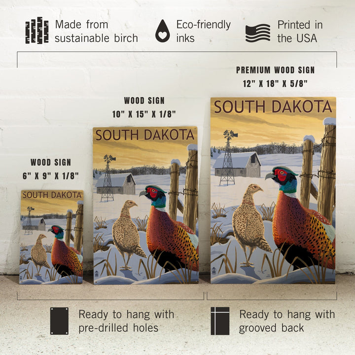 South Dakota, Pheasants, Lantern Press Artwork, Wood Signs and Postcards Wood Lantern Press 