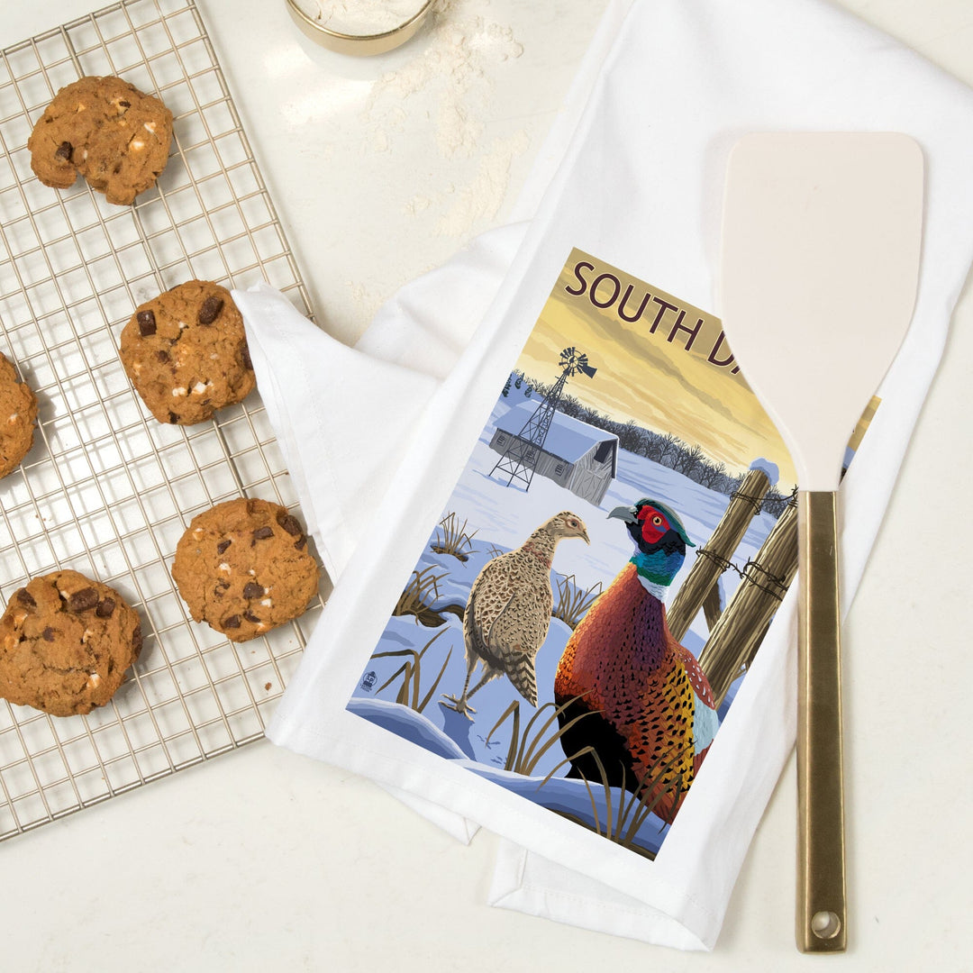 South Dakota, Pheasants, Organic Cotton Kitchen Tea Towels Kitchen Lantern Press 