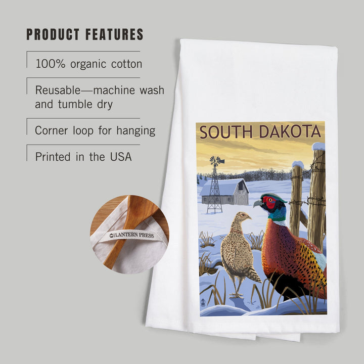 South Dakota, Pheasants, Organic Cotton Kitchen Tea Towels Kitchen Lantern Press 