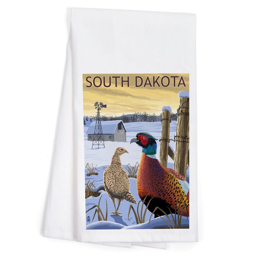 South Dakota, Pheasants, Organic Cotton Kitchen Tea Towels Kitchen Lantern Press 