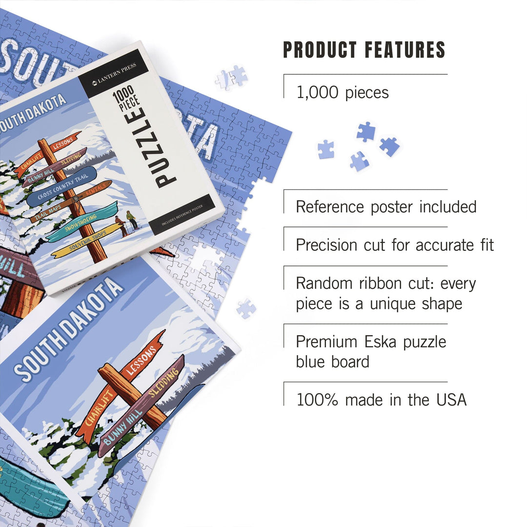 South Dakota, Signpost, Ski and Snow, Jigsaw Puzzle Puzzle Lantern Press 