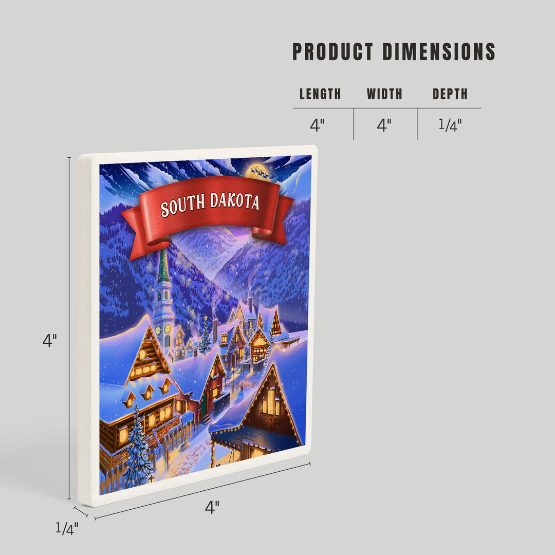 South Dakota, Sleepy Winter Christmas Village, Coasters Coasters Lantern Press 