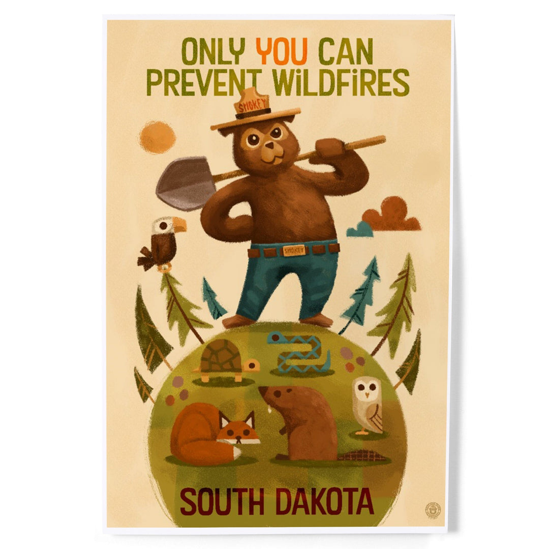 South Dakota, Smokey Bear and Friends, Art & Giclee Prints Art Lantern Press 