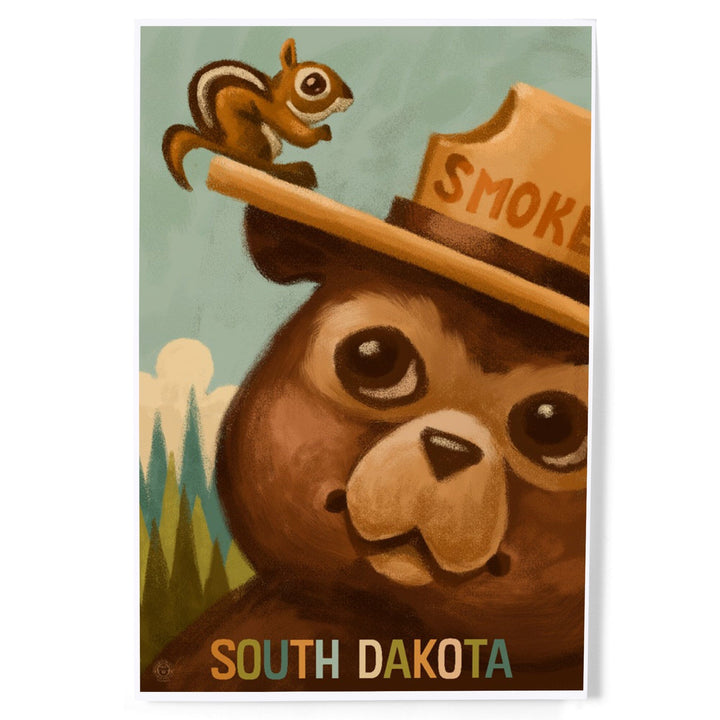 South Dakota, Smokey Bear and Squirrel, Art & Giclee Prints Art Lantern Press 12 x 18 Art Print 