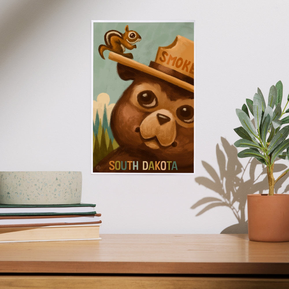 South Dakota, Smokey Bear and Squirrel, Art & Giclee Prints Art Lantern Press 
