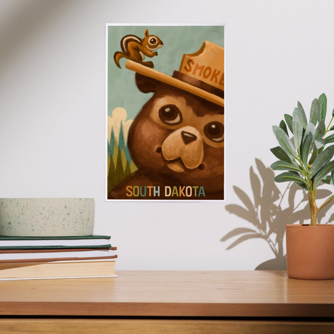 South Dakota, Smokey Bear and Squirrel, Art & Giclee Prints Art Lantern Press 