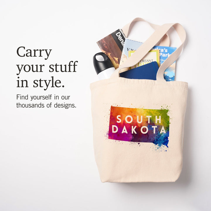 South Dakota, State Abstract Watercolor, Contour, Lantern Press Artwork, Tote Bag Totes Lantern Press 