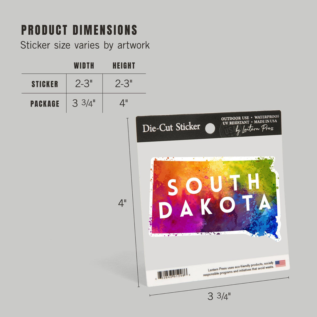 South Dakota, State Abstract Watercolor, Contour, Lantern Press Artwork, Vinyl Sticker Sticker Lantern Press 