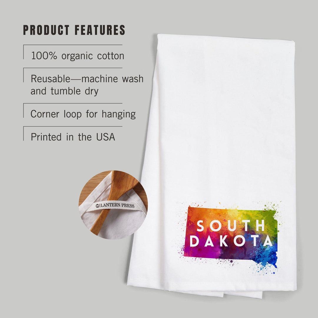 South Dakota, State Abstract Watercolor, Contour, Organic Cotton Kitchen Tea Towels Kitchen Lantern Press 