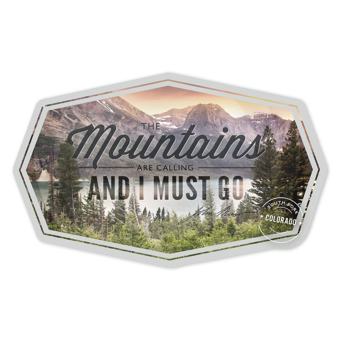 South Fork, Colorado, John Muir, The Mountain are Calling, Contour, Vinyl Sticker Sticker Lantern Press 