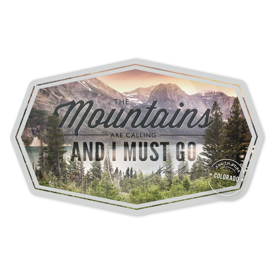 South Fork, Colorado, John Muir, The Mountain are Calling, Contour, Vinyl Sticker Sticker Lantern Press 