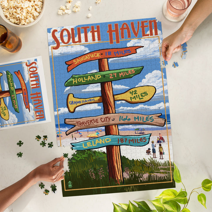 South Haven, Michigan, Destination Sign, Jigsaw Puzzle Puzzle Lantern Press 