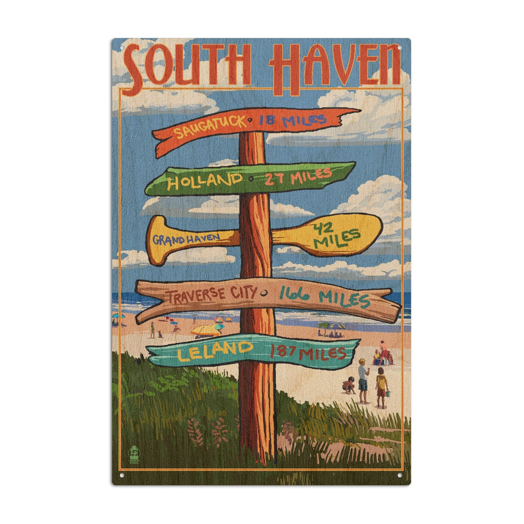 South Haven, Michigan, Destination Sign, Lantern Press Artwork, Wood Signs and Postcards Wood Lantern Press 10 x 15 Wood Sign 