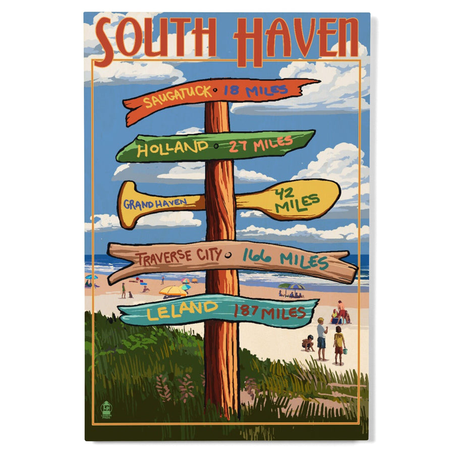 South Haven, Michigan, Destination Sign, Lantern Press Artwork, Wood Signs and Postcards Wood Lantern Press 