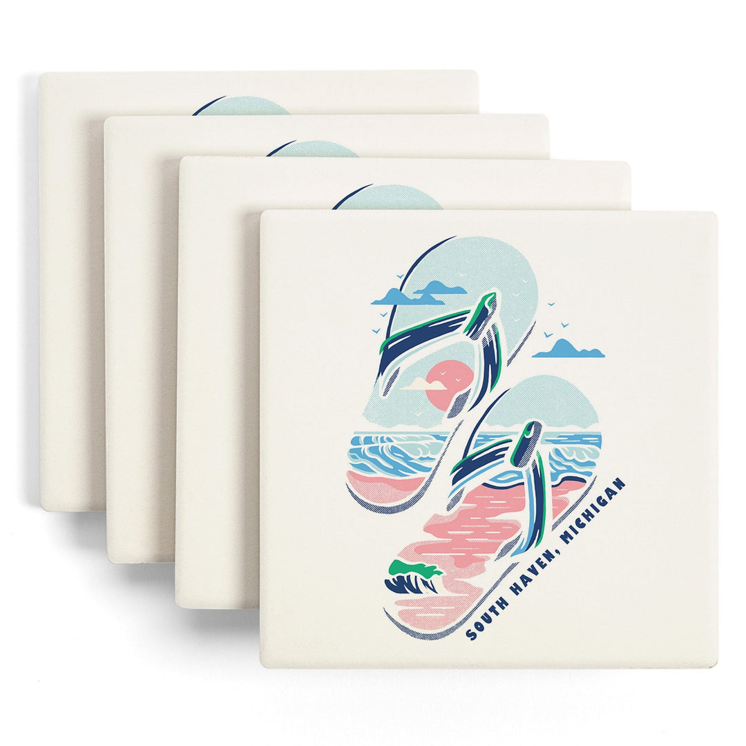 South Haven, Michigan, Distressed Vector, Flip Flops Beach, Coasters Coasters Lantern Press 