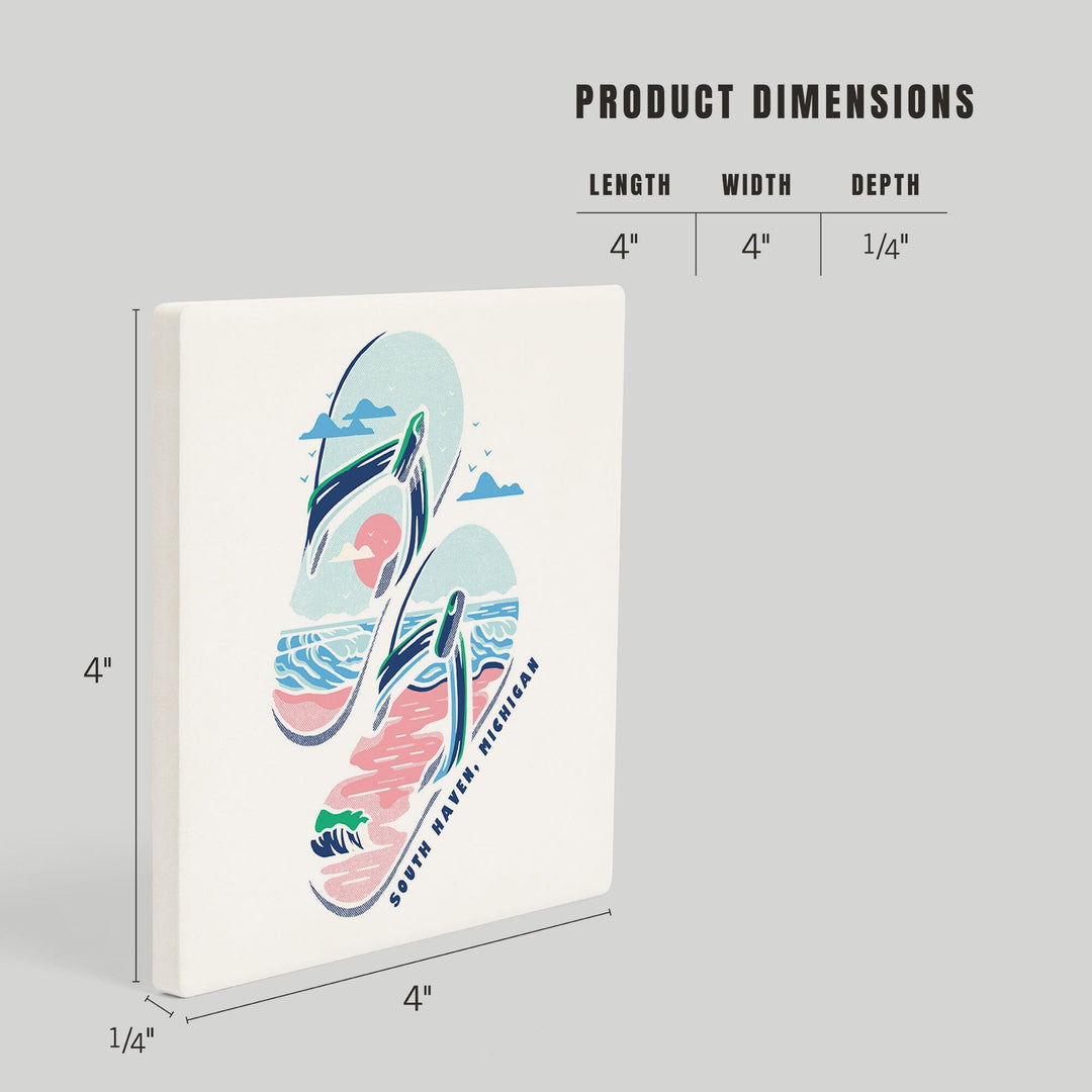 South Haven, Michigan, Distressed Vector, Flip Flops Beach, Coasters Coasters Lantern Press 