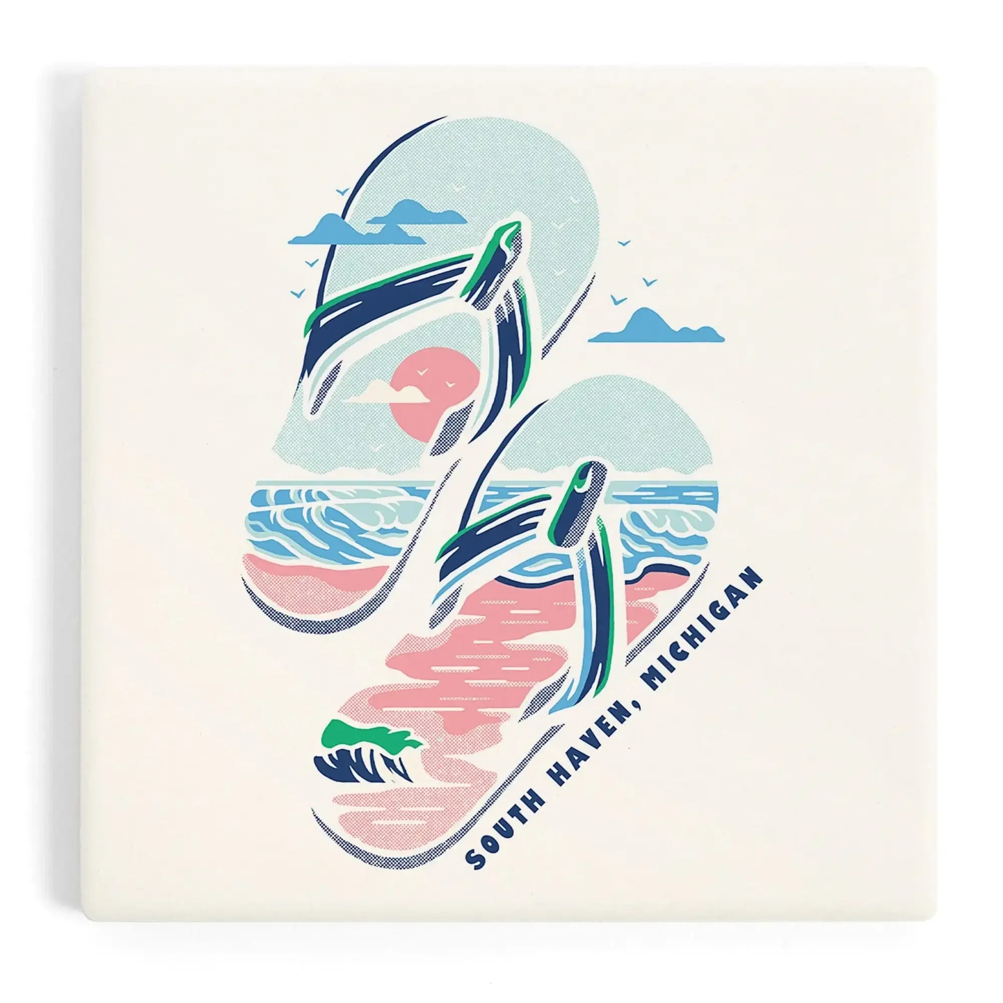 South Haven, Michigan, Distressed Vector, Flip Flops Beach ceramic