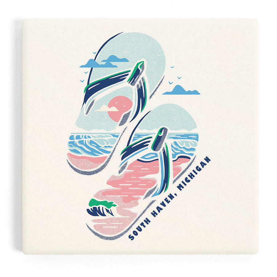 South Haven, Michigan, Distressed Vector, Flip Flops Beach, Coasters Coasters Lantern Press 