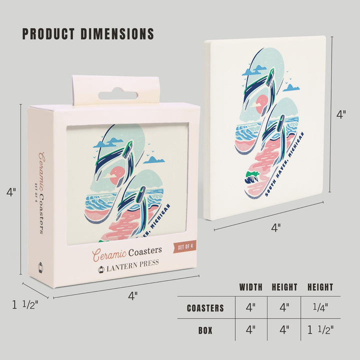 South Haven, Michigan, Distressed Vector, Flip Flops Beach, Coasters Coasters Lantern Press 