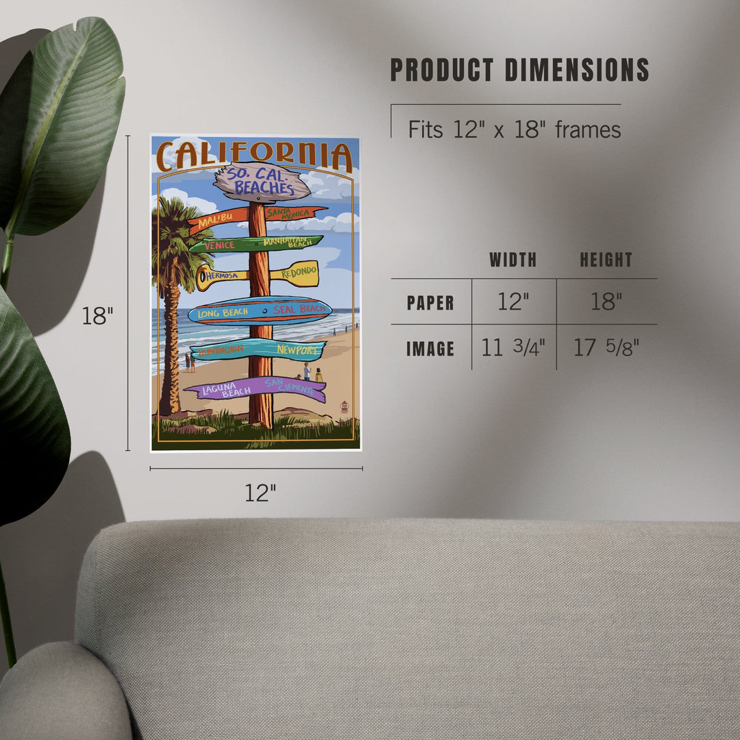 Southern California Beaches, Destinations Sign, Art & Giclee Prints Art Lantern Press 