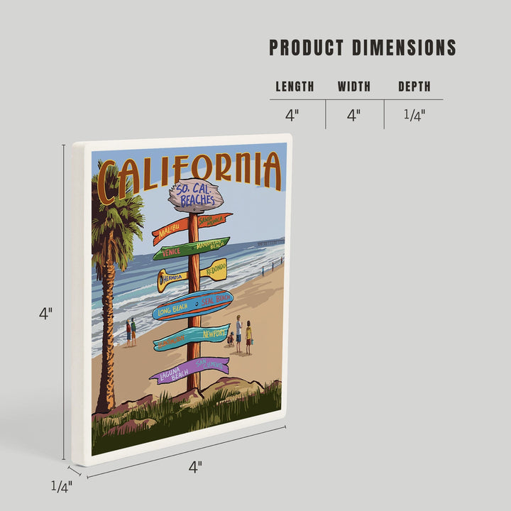 Southern California Beaches, Destinations Sign, Coasters Coasters Lantern Press 