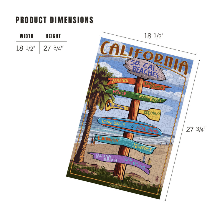 Southern California Beaches, Destinations Sign, Jigsaw Puzzle Puzzle Lantern Press 