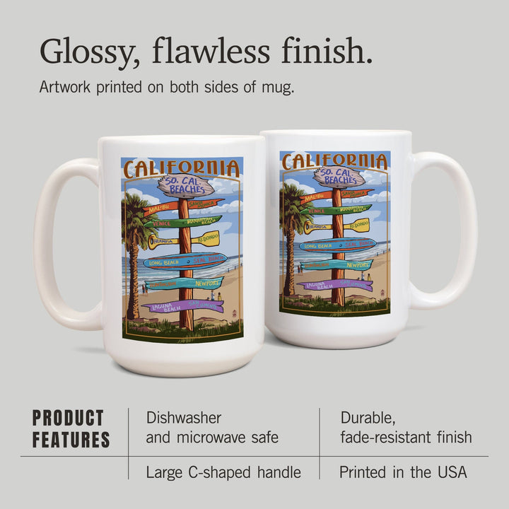 Southern California Beaches, Destinations Sign, Lantern Press Artwork, Ceramic Mug Mugs Lantern Press 