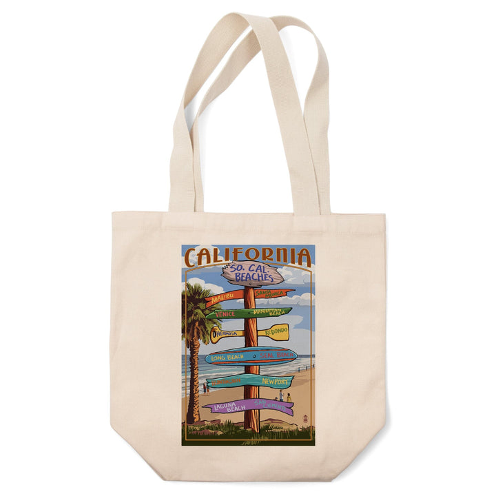 Southern California Beaches, Destinations Sign, Lantern Press Artwork, Tote Bag Totes Lantern Press 