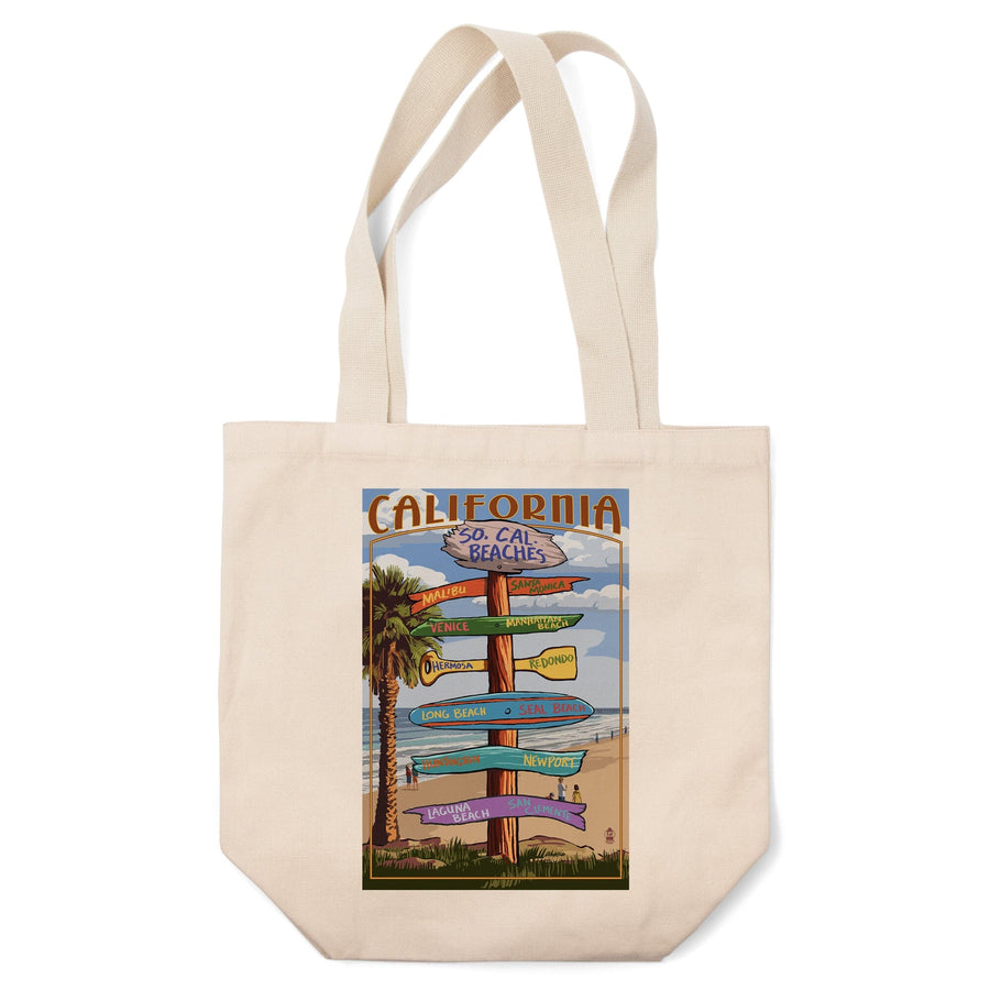 Southern California Beaches, Destinations Sign, Lantern Press Artwork, Tote Bag Totes Lantern Press 