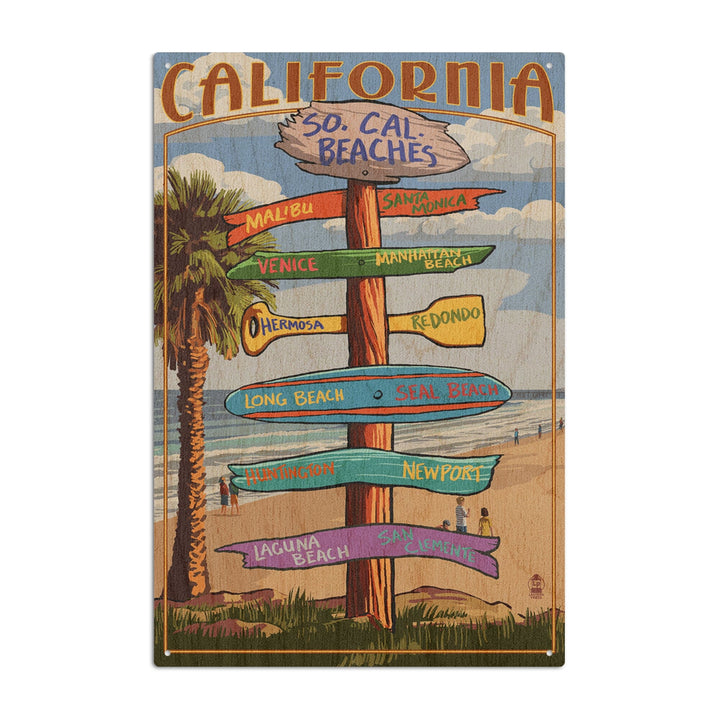 Southern California Beaches, Destinations Sign, Lantern Press Artwork, Wood Signs and Postcards Wood Lantern Press 10 x 15 Wood Sign 