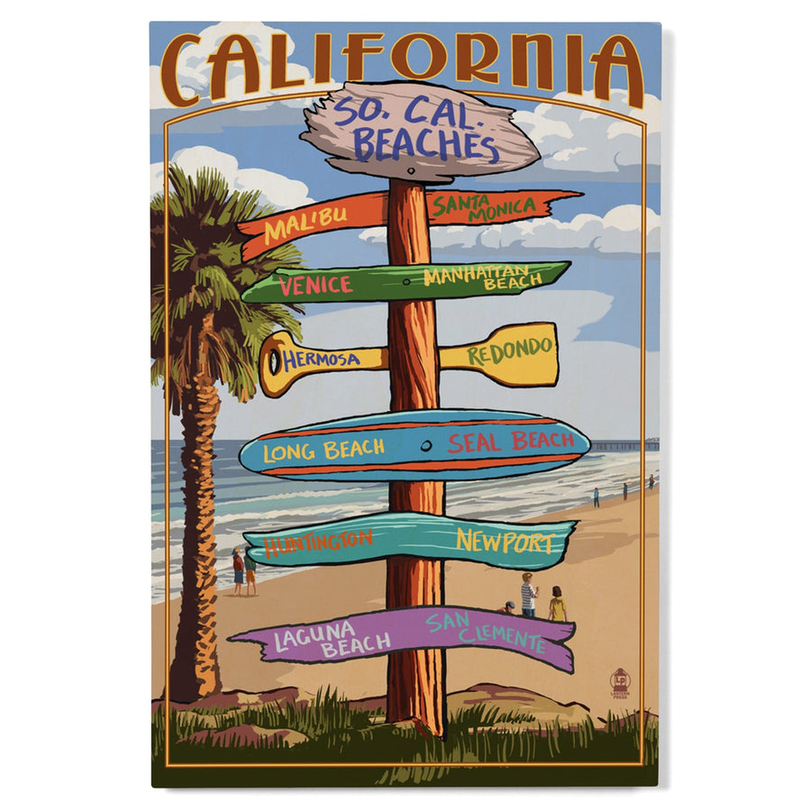 Southern California Beaches, Destinations Sign, Lantern Press Artwork, Wood Signs and Postcards Wood Lantern Press 
