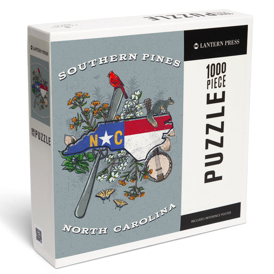 Southern Pines, North Carolina, State Treasure Trove, Jigsaw Puzzle Puzzle Lantern Press 