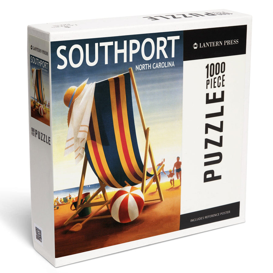 Southport, North Carolina, Beach Chair and Ball, Jigsaw Puzzle Puzzle Lantern Press 