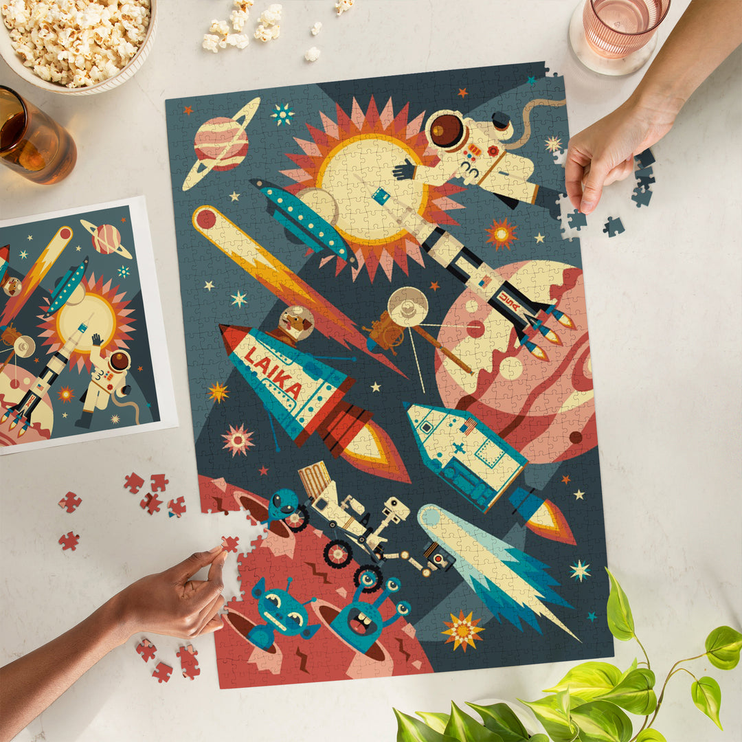 Space Geometric, Jigsaw Puzzle Puzzle Lantern Press 
