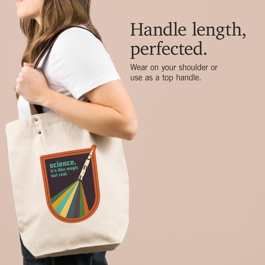 Space Is The Place Collection, Rainbow Rocket, Science It's Like Magic But Real, Contour, Accessory Go Bag Totes Lantern Press 