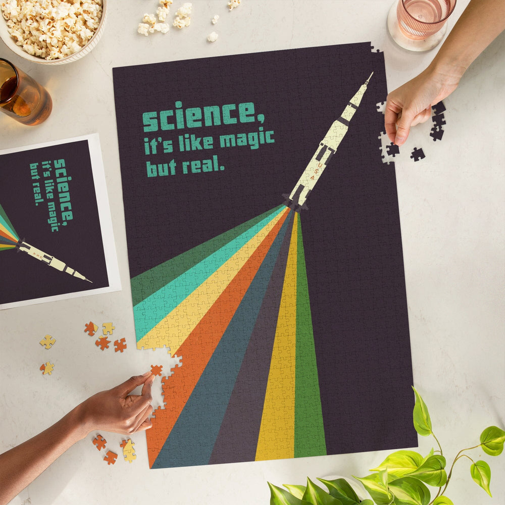 Space Is The Place Collection, Rainbow Rocket, Science It's Like Magic But Real, Jigsaw Puzzle Puzzle Lantern Press 