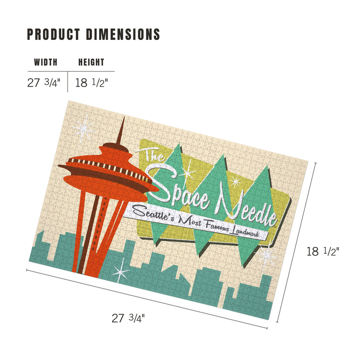 Space Needle, Mid Century Modern, Skyline and Sign, Jigsaw Puzzle Puzzle Lantern Press 
