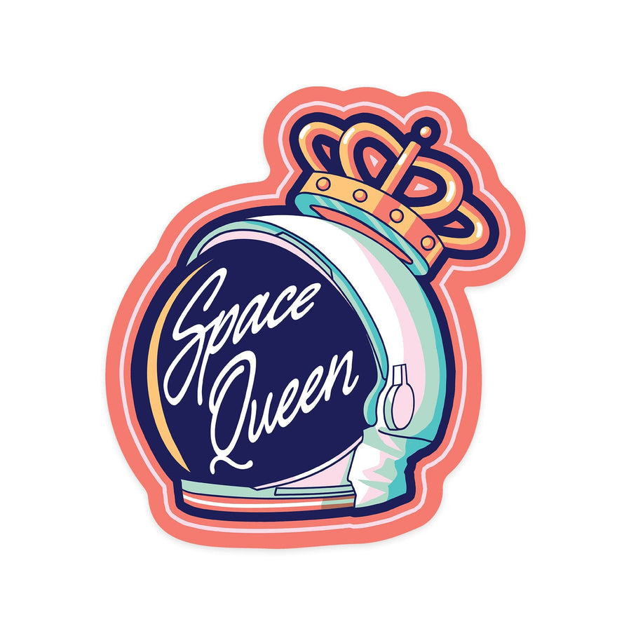 Space Queens Collection, Astronaut Helmet With Crown, Space Queen, Contour, Vinyl Sticker Sticker Lantern Press 
