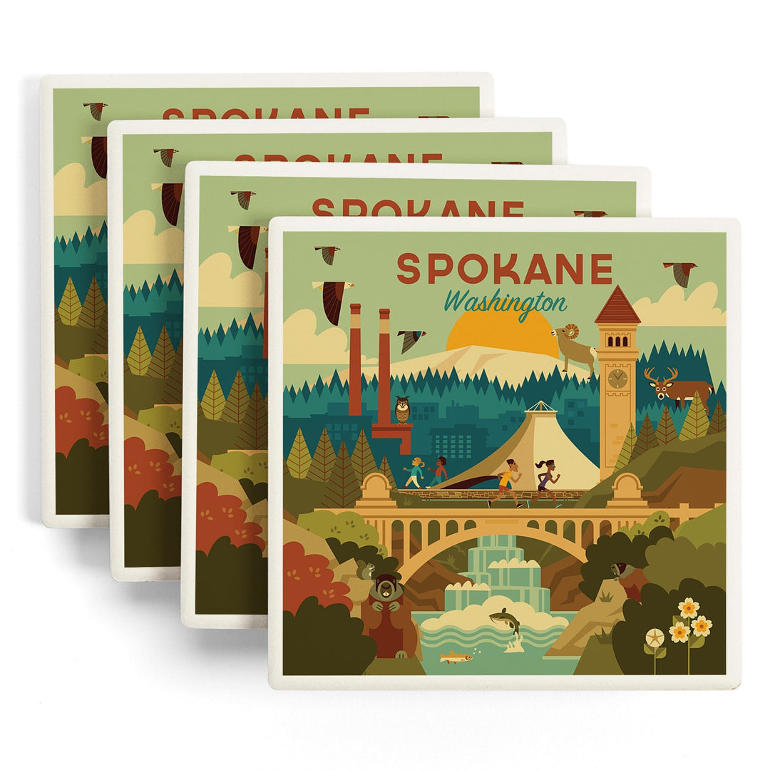 Spokane, Washington, Geometric, Coaster Set Coasters Lantern Press 