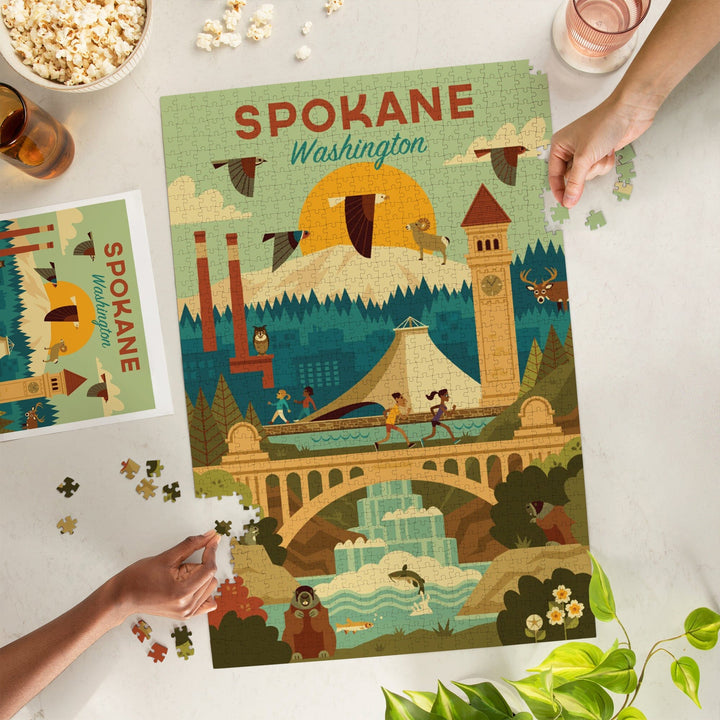 Spokane, Washington, Geometric, Jigsaw Puzzle Puzzle Lantern Press 