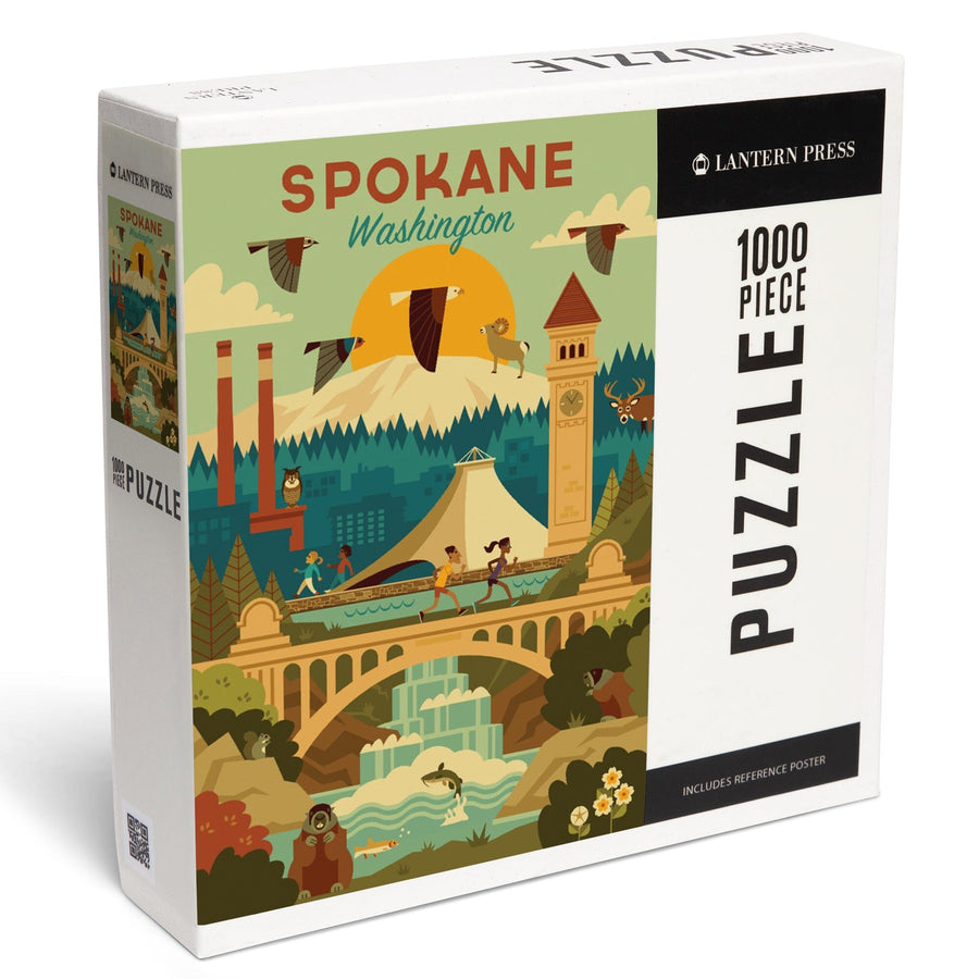 Spokane, Washington, Geometric, Jigsaw Puzzle Puzzle Lantern Press 