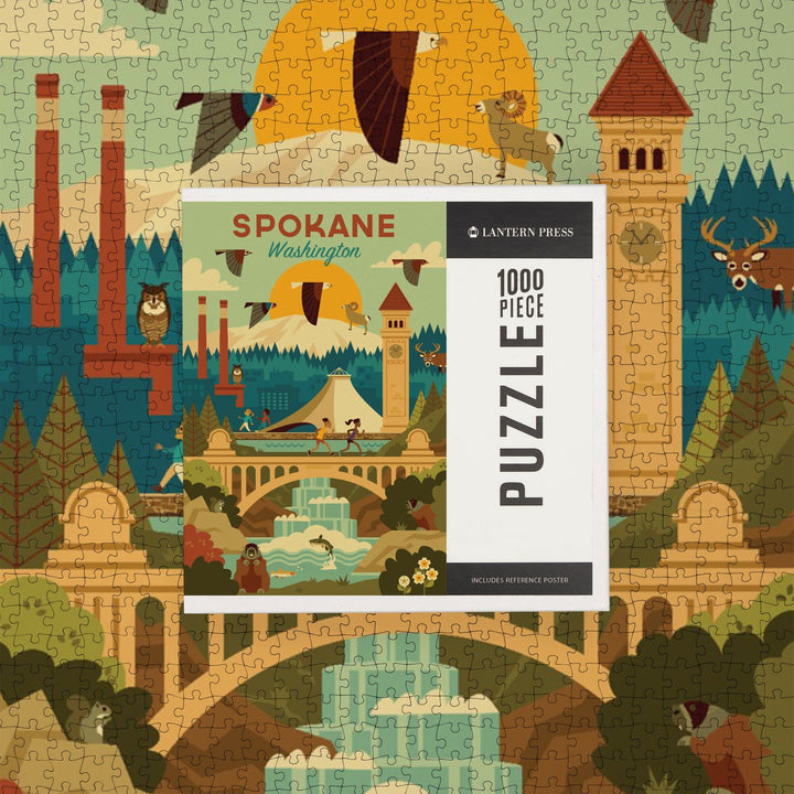 Spokane, Washington, Geometric, Jigsaw Puzzle Puzzle Lantern Press 