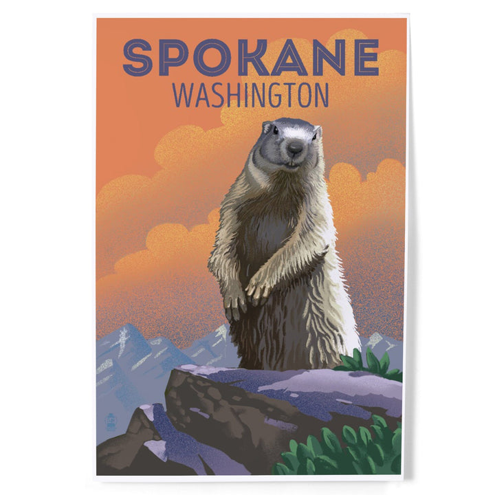 Spokane, Washington, Marmot, Lithograph, Art & Giclee Prints Art Lantern Press 