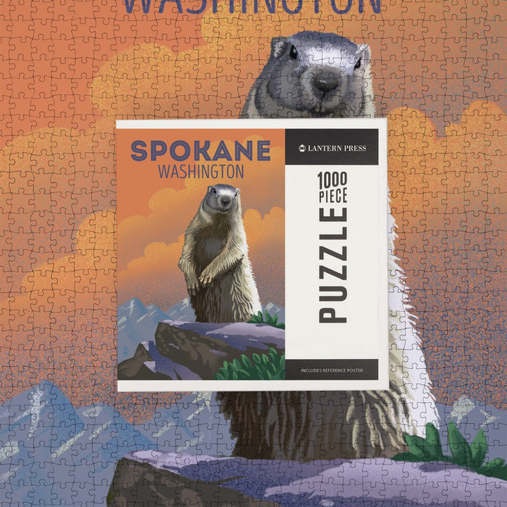Spokane, Washington, Marmot, Lithograph, Jigsaw Puzzle Puzzle Lantern Press 