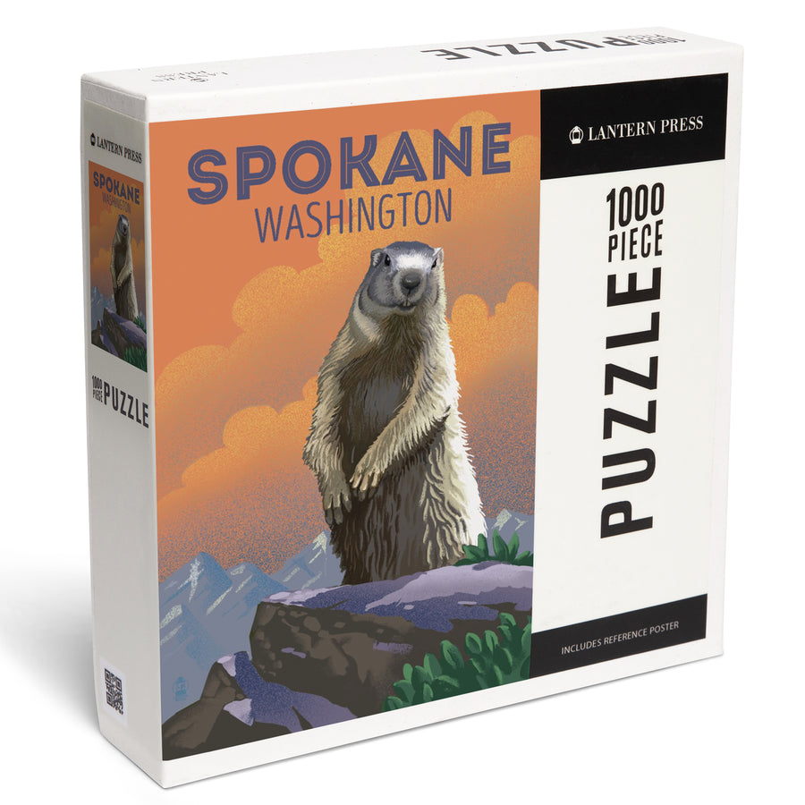 Spokane, Washington, Marmot, Lithograph, Jigsaw Puzzle Puzzle Lantern Press 
