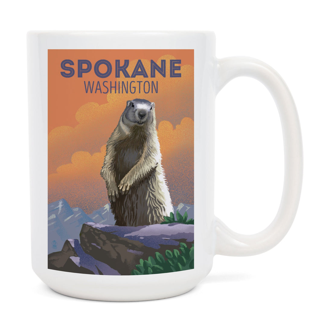 Spokane, Washington, Marmot, Lithograph, Lantern Press Artwork, Ceramic Mug Mugs Lantern Press 