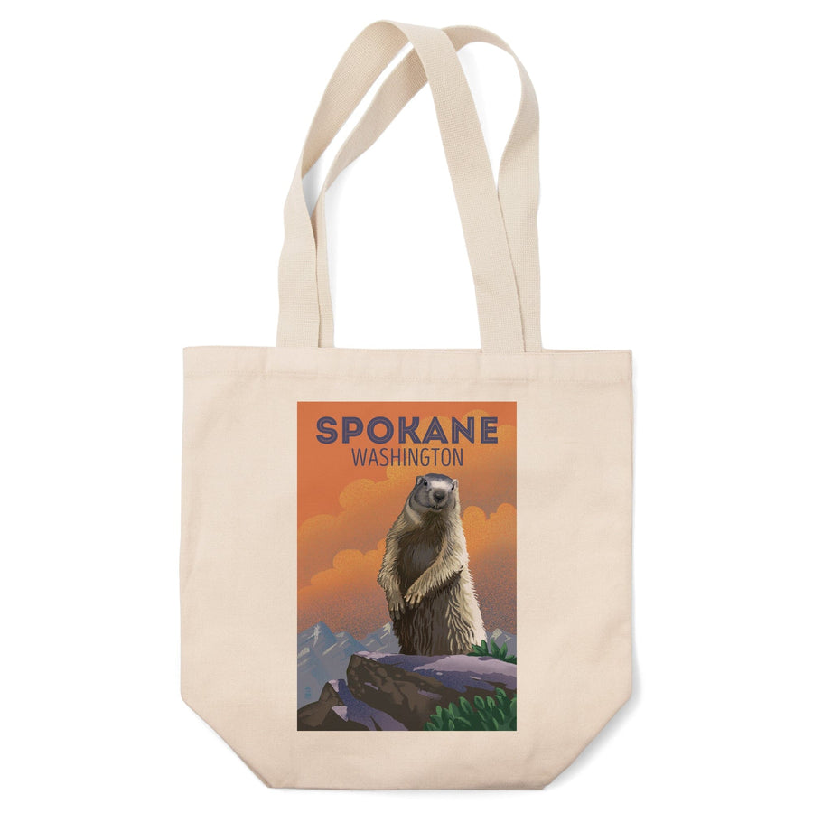 Spokane, Washington, Marmot, Lithograph, Lantern Press Artwork, Tote Bag Totes Lantern Press 