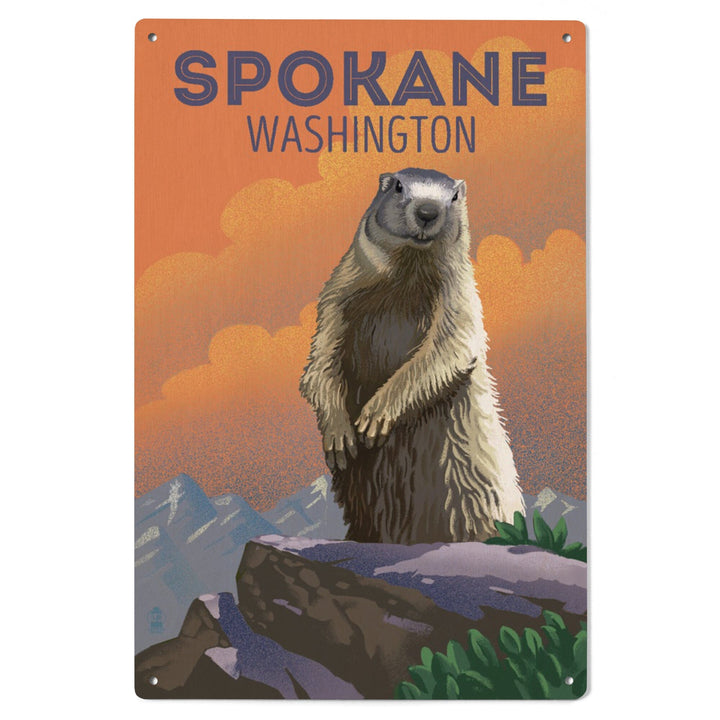 Spokane, Washington, Marmot, Lithograph, Lantern Press Artwork, Wood Signs and Postcards Wood Lantern Press 