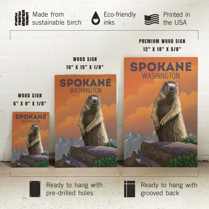 Spokane, Washington, Marmot, Lithograph, Lantern Press Artwork, Wood Signs and Postcards Wood Lantern Press 