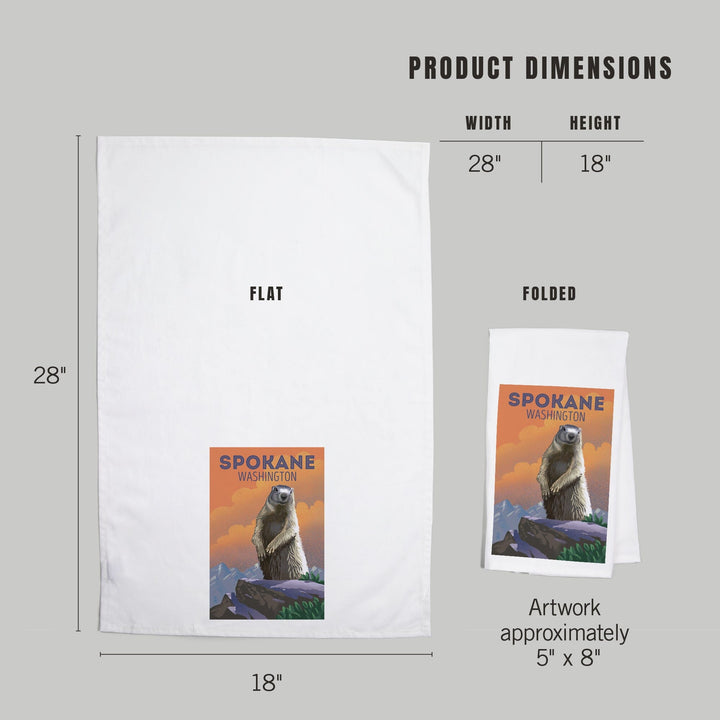 Spokane, Washington, Marmot, Lithograph, Organic Cotton Kitchen Tea Towels Kitchen Lantern Press 
